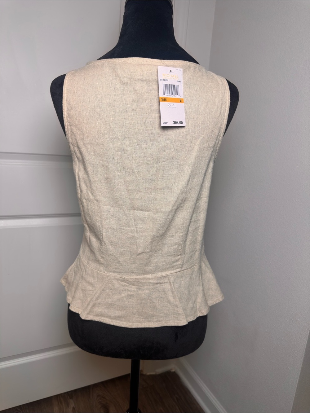 Michael Kors Ivory Sleeveless Peplum Top with Gold Buttons - Picture 2 of 3